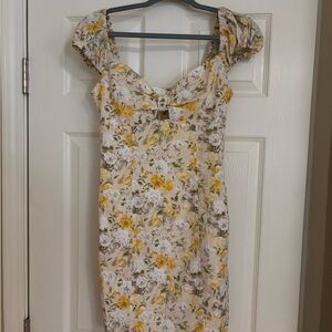 Astr Yellow and Cream Floral Mini Dress